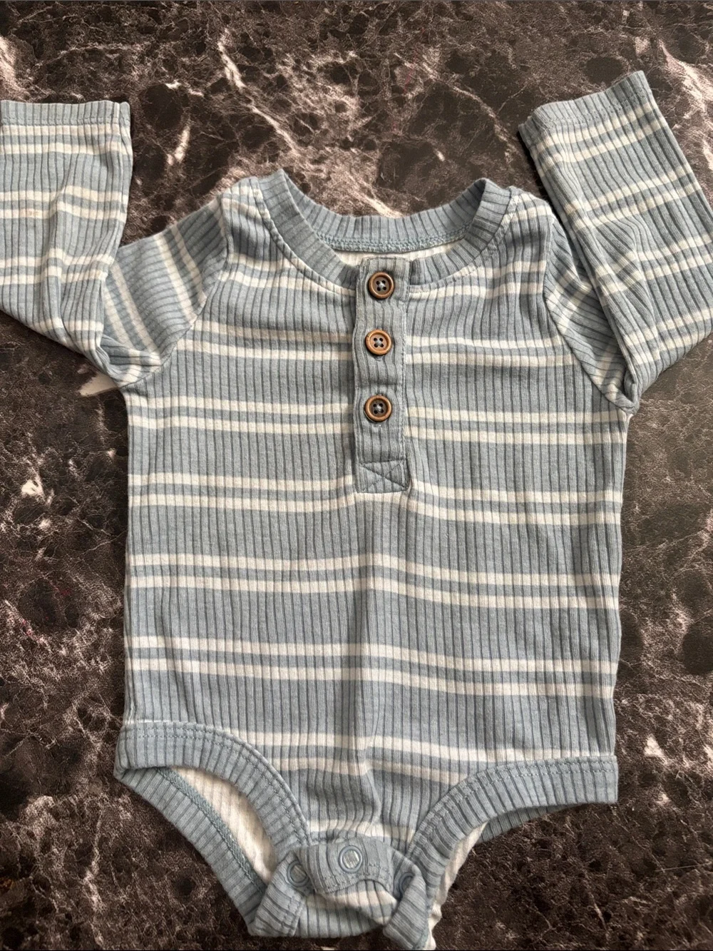 Baby Striped Long-Sleeve One-Piece Bodysuit - Gray/Light Blue